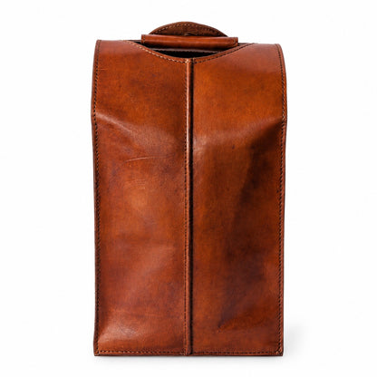 Vintage Genuine Leather Double Wine Bottle Carrier Brown Two Bottle Holder