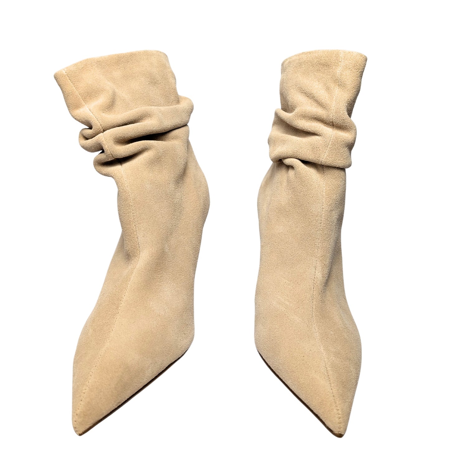 Brian Atwood Express Beige Suede Slouchy Ankle Boots Stiletto Heel Size 8