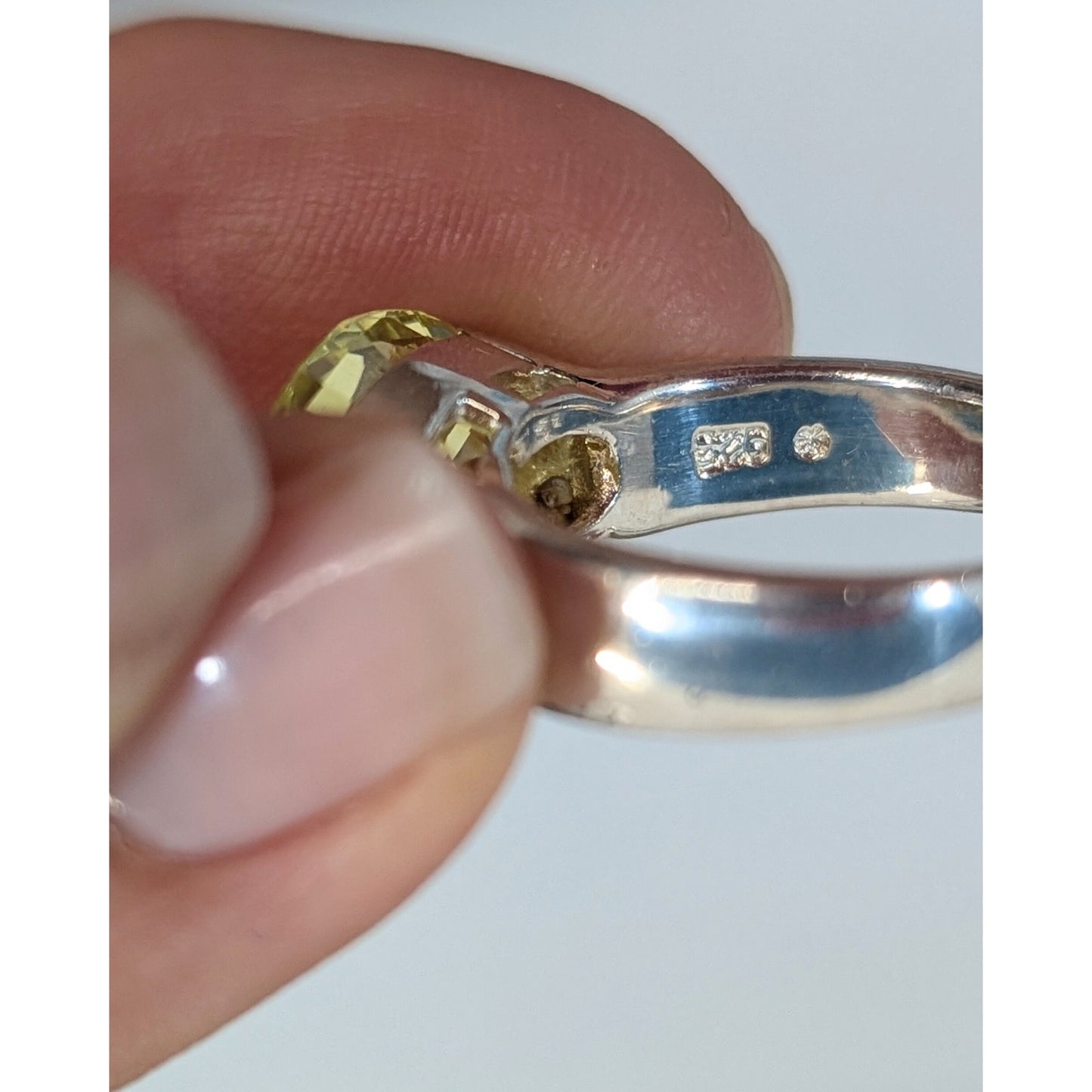 925 Stacking Sterling Silver Man Made Lemon Quartz Rings Set Size 7 & 7.5 Yellow Quartz  Silver Pair