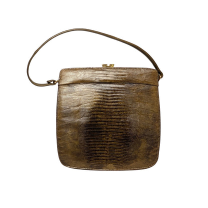 100% Genuine Lizard Skin Vintage Pallizio  Handbag Green Brown Leather Purse with Coin Purse