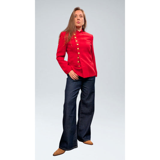 Vintage Ralph Lauren Red Wool Military Blazer with Gold Buttons