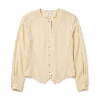 100% Barrie Pace Butter Yellow Button Front Blouse Size 4/6