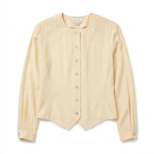 100% Silk Butter Yellow Button-Front Blouse Barrie Pace | Size 4/6