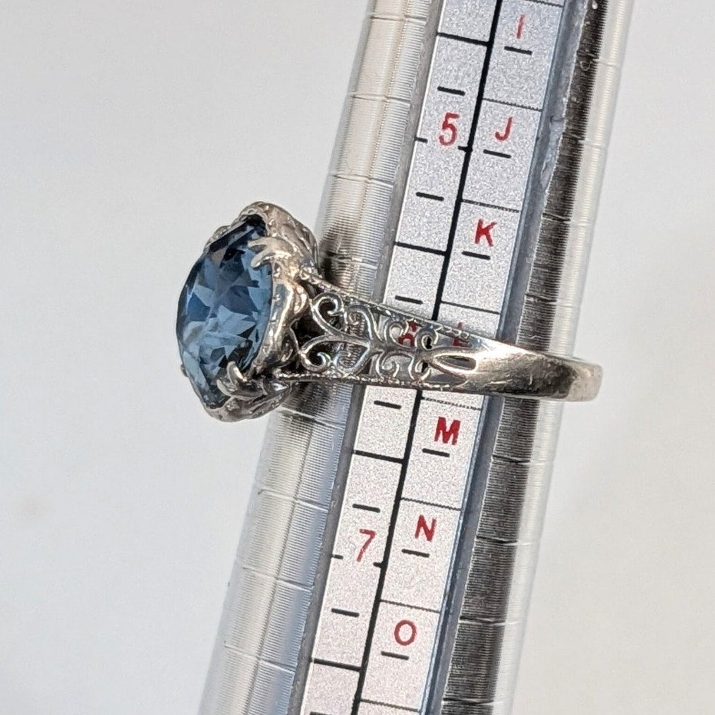 925 Sterling Silver Blue Statement Ring Size 5.5  Vintage Style Cocktail Ring