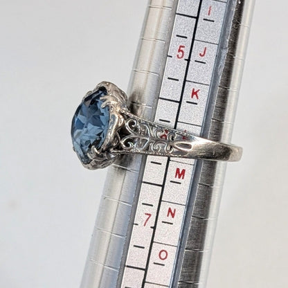 925 Sterling Silver Blue Statement Ring Size 5.5  Vintage Style Cocktail Ring