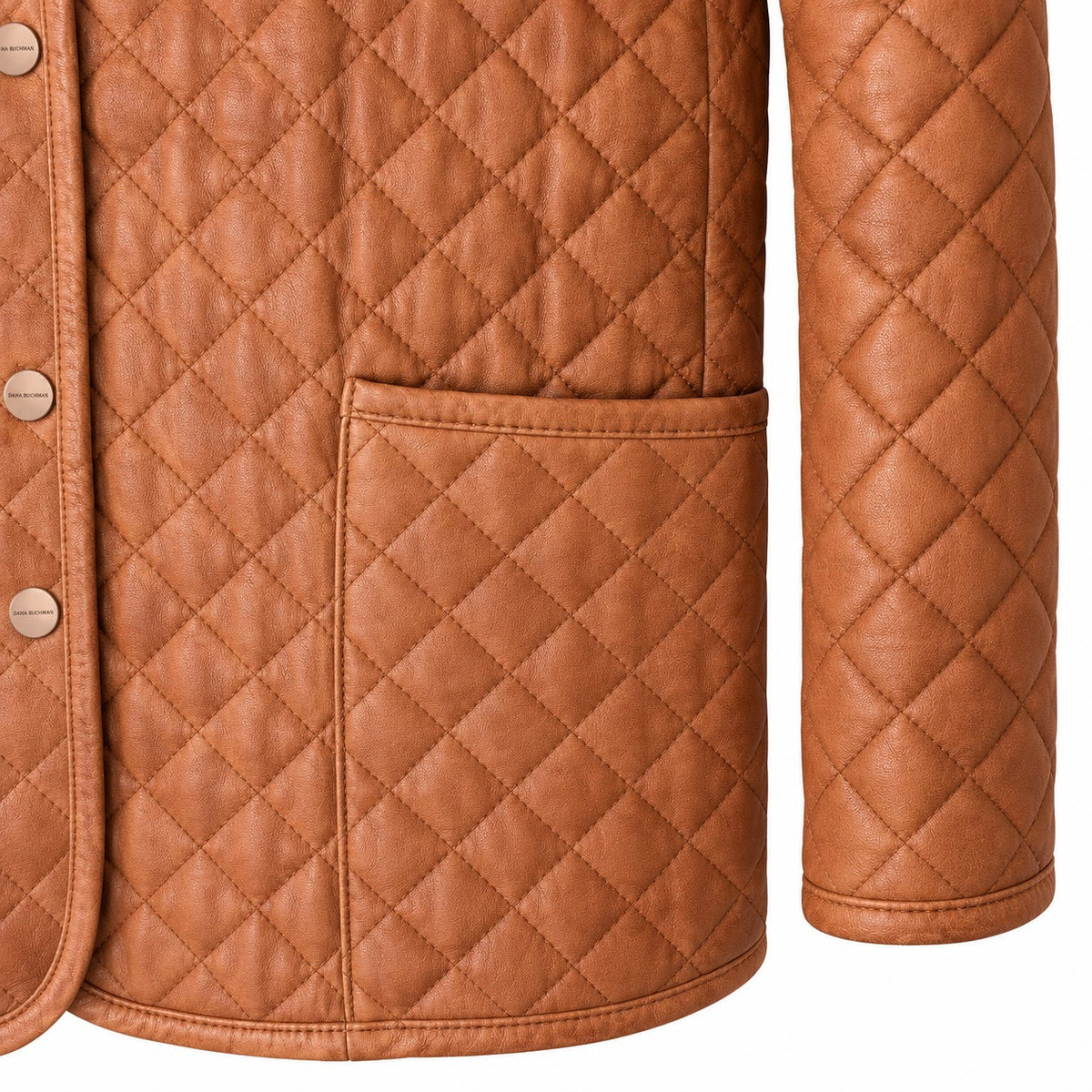 Dana Buchman Cognac Brown Quilted Genuine Leather Jacket Snap Front Size S