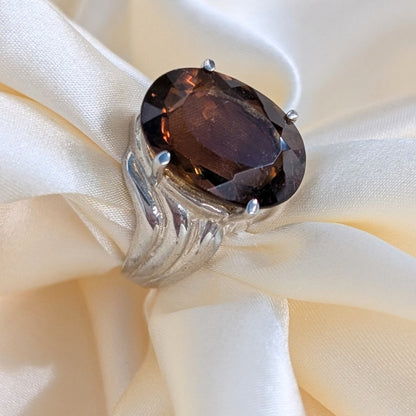 Vintage 925 Sterling Silver Whiskey Citrine Ring Size 5.5 Oval Statement Ring