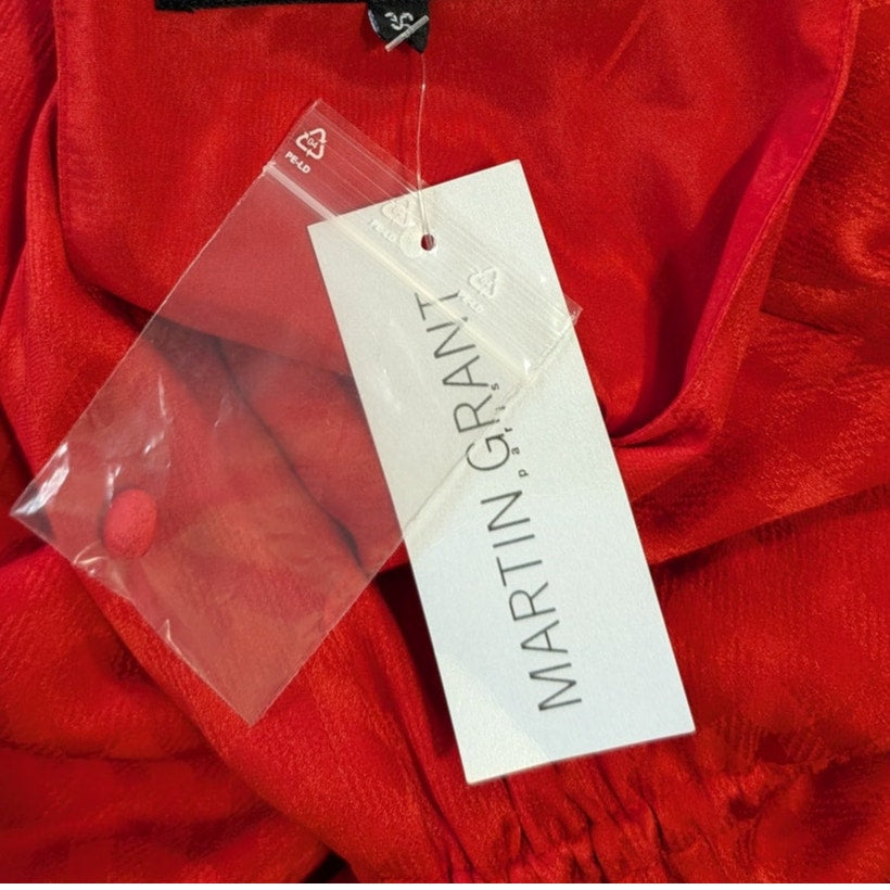 100% Silk Martin Grant Paris  Red Jacquard Sleeveless Dress | Stand Collar | NWT | Made in France