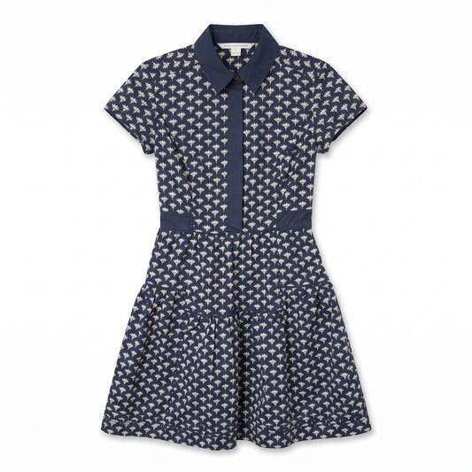 100% Cotton Navy Lotus Print Polo Dress DVF Diane Von Furstenberg | Cap Sleeves | 4