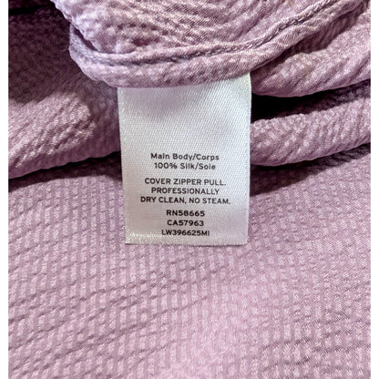 100% Silk Lewit Lilac Crinkle  Midi Dress | V-Neck Blouson Sleeves | Buckle Belt