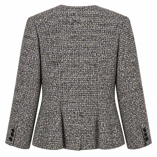 Tweed Gray and Purple Fitted Blazer with Crystal Buttons