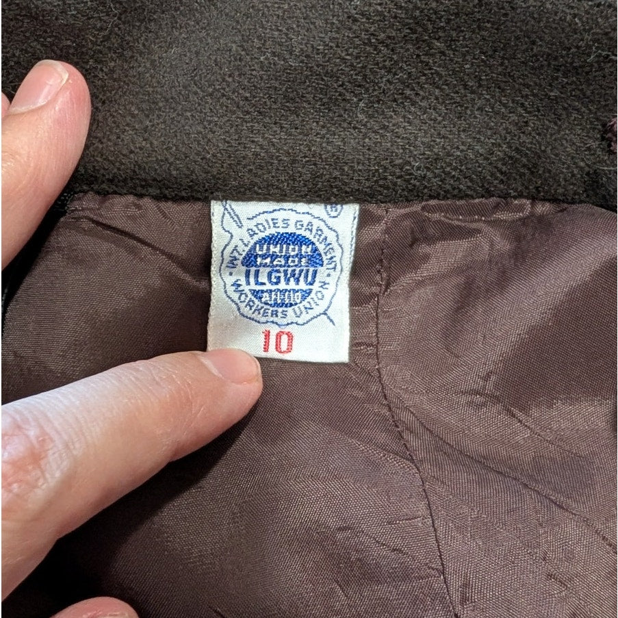 100% Wool Vintage Evan-Picone Brown Button Front A-Line Skirt