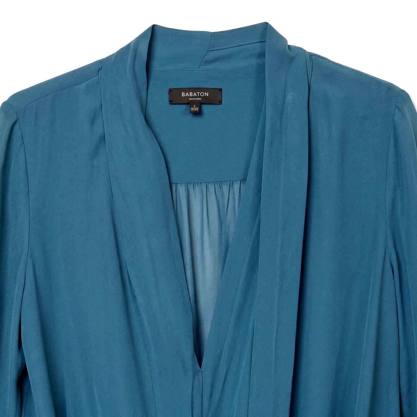 100% Silk Babaton Aritzia Teal Silk Draped Wrap Blouse Size S