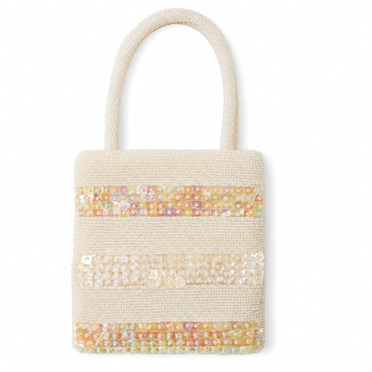 Vintage White Beaded Mini Evening Bag Pearl Sequin Bridal Handbag Top Handle