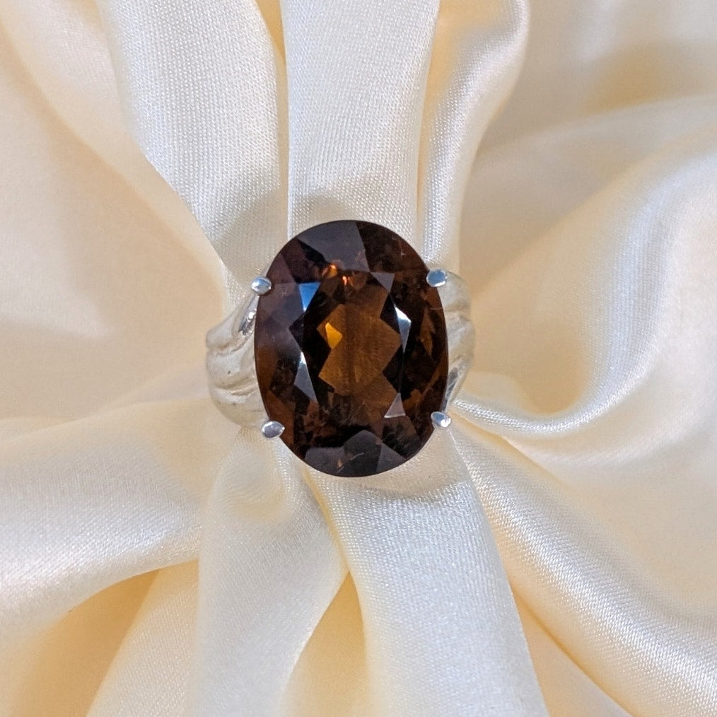Vintage 925 Sterling Silver Whiskey Citrine Ring Size 5.5 Oval Statement Ring