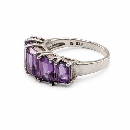 925 Sterling Silver Natural Amethyst Five-Stone Ring Size 7.75