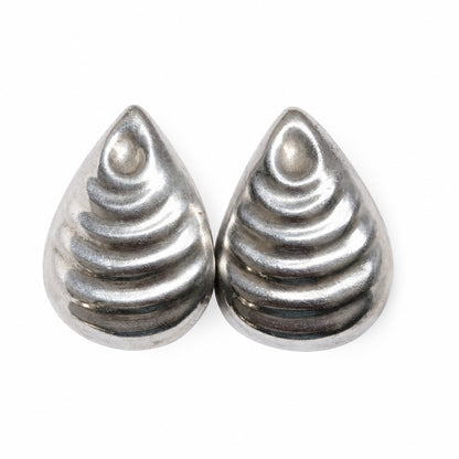 Vintage Taxco Mexico 925 Sterling Silver Clip-On Statement Earrings Large Modernist Teardrop