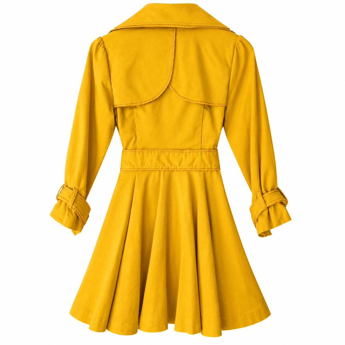bebe Mustard Yellow Fit and Flare Trench Coat Belted Double Breasted XS