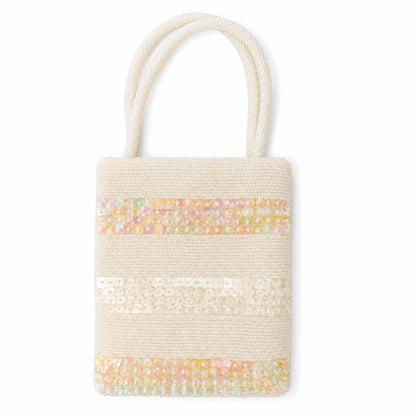 Vintage White Beaded Mini Evening Bag Pearl Sequin Bridal Handbag Top Handle