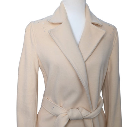 Ralph Lauren Cream Wool Wrap Coat with Austrian Crystal Embellishment