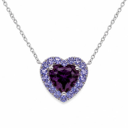 925 Sterling Silver Heart Crystal Necklace Purple & Lavender Halo 18"