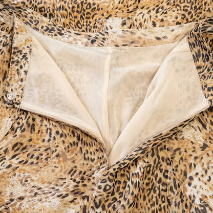 100% Silk Leopard Print Chiffon Midi Skirt | Size 10