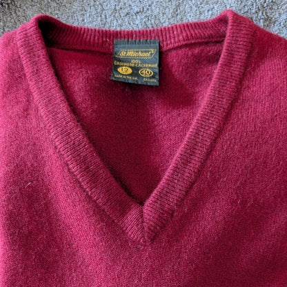 Vintage St Michael Marks & Spencer 100% Cashmere V-Neck Sweater, Burgundy Size S