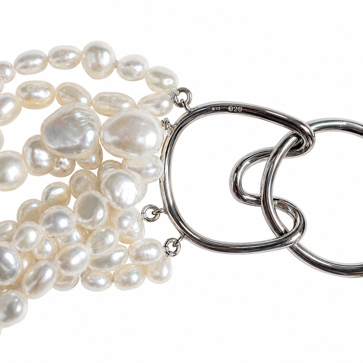 10 Strand Cultured Baroque Pearl Necklace 925 Silver Clasp Ivory 19"