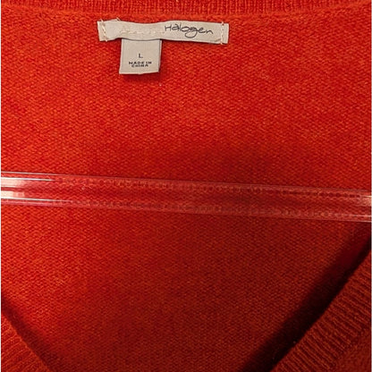Halogen 100% Cashmere V-Neck Sweater, Red Orange, Size L