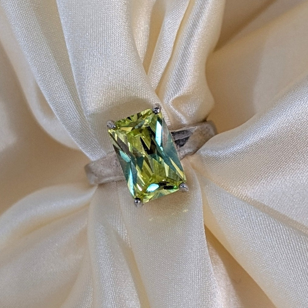 925 Stacking Sterling Silver Man Made Lemon Quartz Rings Set Size 7 & 7.5 Yellow Quartz  Silver Pair