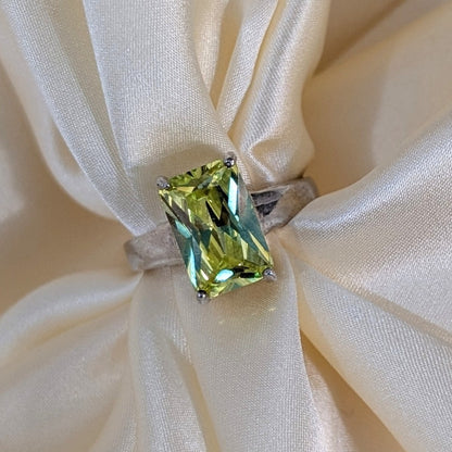 925 Stacking Sterling Silver Man Made Lemon Quartz Rings Set Size 7 & 7.5 Yellow Quartz  Silver Pair