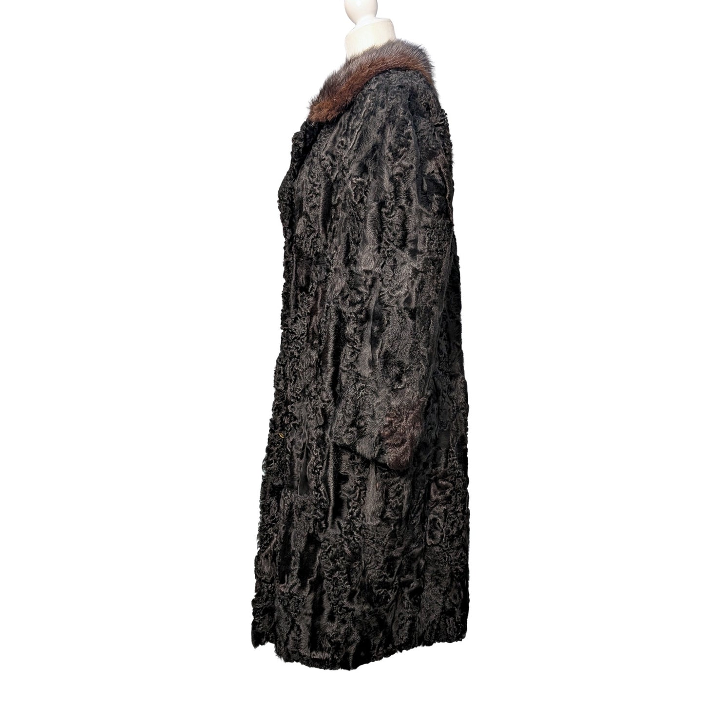 Vintage Persian Lamb Fur Coat with Brown Mink Collar