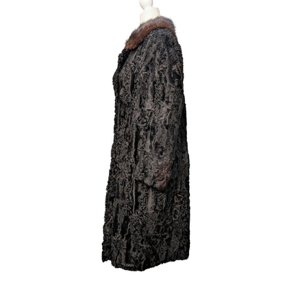 Vintage Persian Lamb Fur Coat with Brown Mink Collar