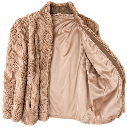 Vintage Tan Persian Lamb Fur Jacket Genuine Curly Lamb Zipper