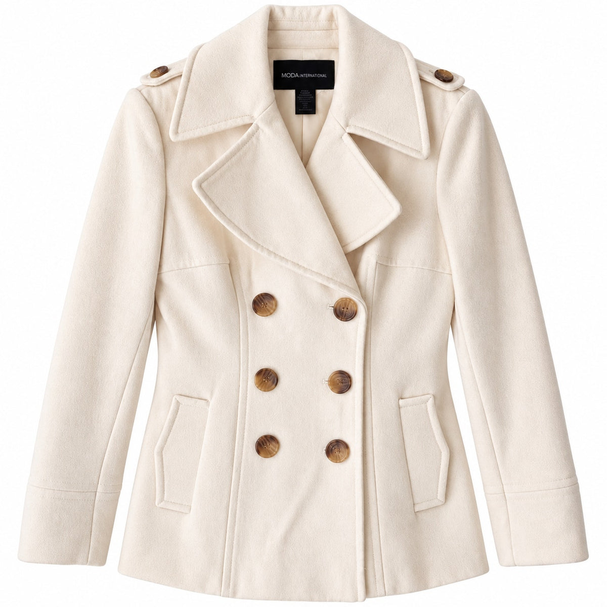 Moda International Winter White Wool Blend Peacoat Double Breasted Size S