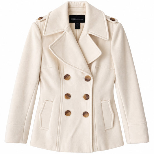 Moda International Winter White Wool Blend Peacoat Double Breasted Size S