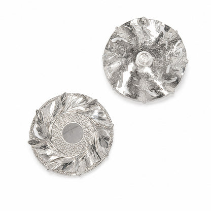Vintage 925 Sterling Silver Openwork Leaf Disc Stud Earrings