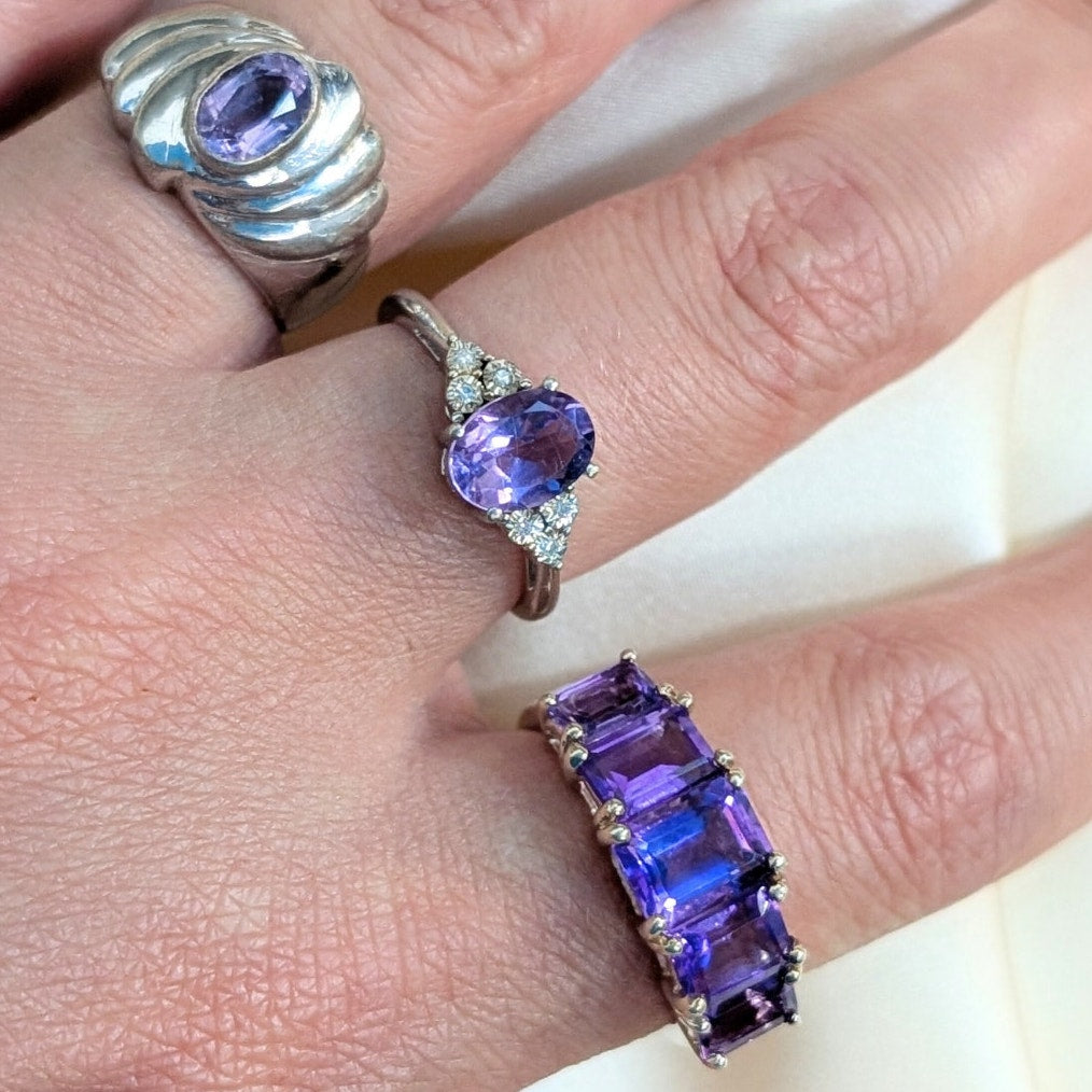 925 Sterling Silver Natural Amethyst Five-Stone Ring Size 7.75