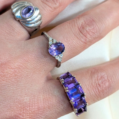 925 Sterling Silver Natural Amethyst Five-Stone Ring Size 7.75