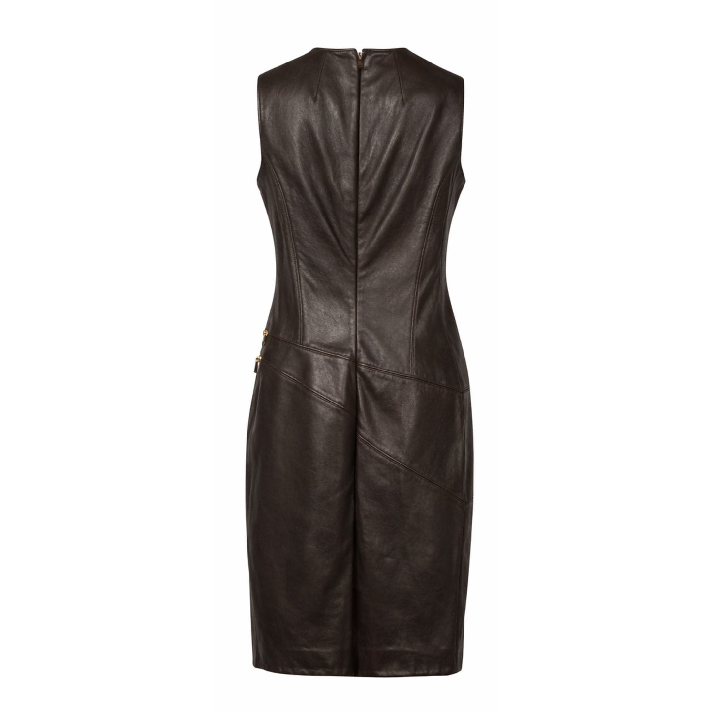 Michael Kors Chocolate Brown 100% Genuine Leather Midi Dress Gold Zips