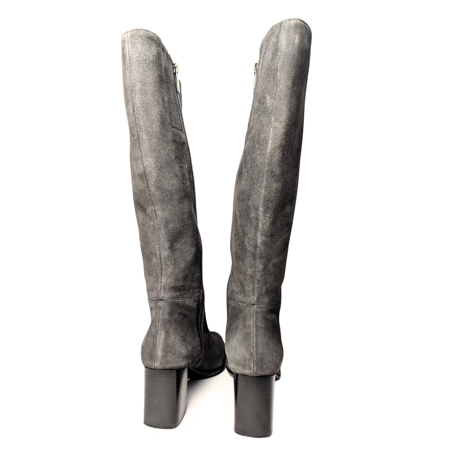 Aquatalia Gray Weatherproof Suede Knee-High Boots Block Heel Size 5M