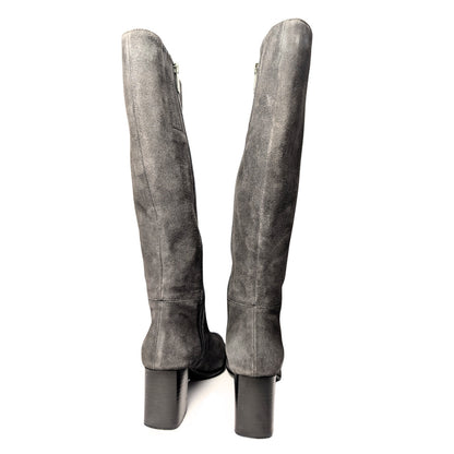 Aquatalia Gray Weatherproof Suede Knee-High Boots Block Heel Size 5M