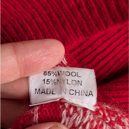 Teenie Weenie Red Fair Isle Snowflake Wool Blend Henley Sweater, Size S
