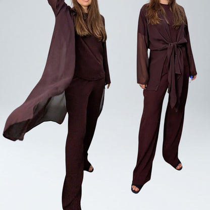 Georgiou Studio Burgundy 100% Silk Crinkle Top and Wide Leg Pants Set 4 / 6P