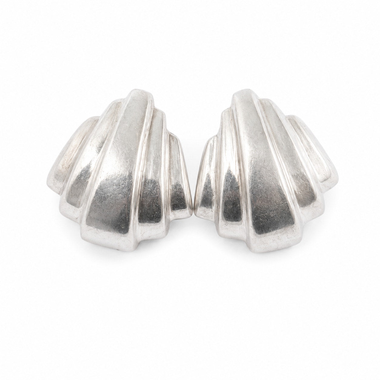 Vintage 925 Sterling Silver Fan Post Earrings Lightweight Sculptural Statement Earrings