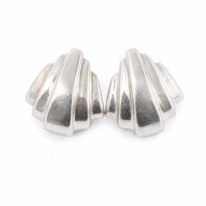 Vintage 925 Sterling Silver Fan Post Earrings Lightweight Sculptural Statement Earrings