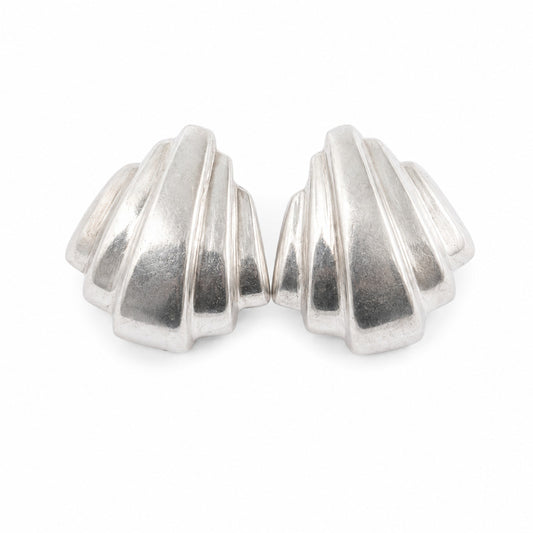 Vintage 925 Sterling Silver Fan Post Earrings Lightweight Sculptural Statement Earrings