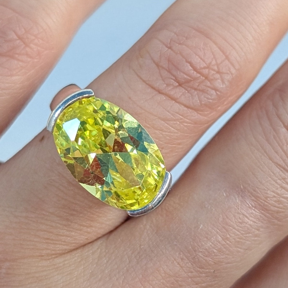 925 Stacking Sterling Silver Man Made Lemon Quartz Rings Set Size 7 & 7.5 Yellow Quartz  Silver Pair