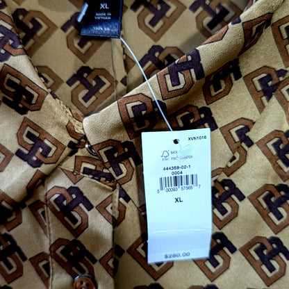 NWT 100% Silk Banana Republic  Monogram Print Shirt Dress | Long Sleeve | XL