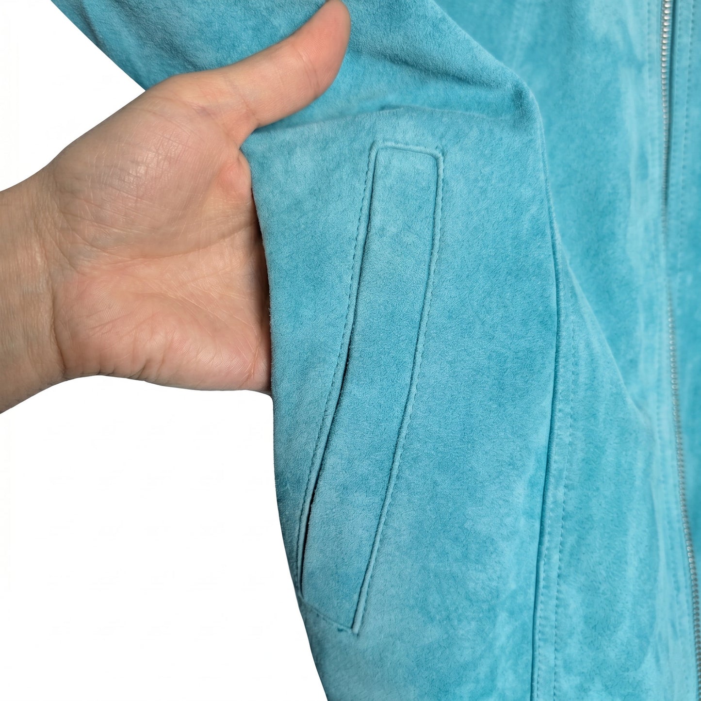 NEW Danier Genuine Leather Teal Suede Jacket | 4-Button Notch Lapel | Satin Lined